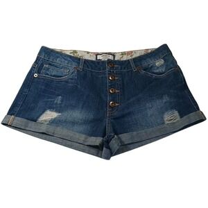 Forever‎ 21 Button Fly Denim Shorts Size 29 Distressed Cuffed Mid Rise Vacation